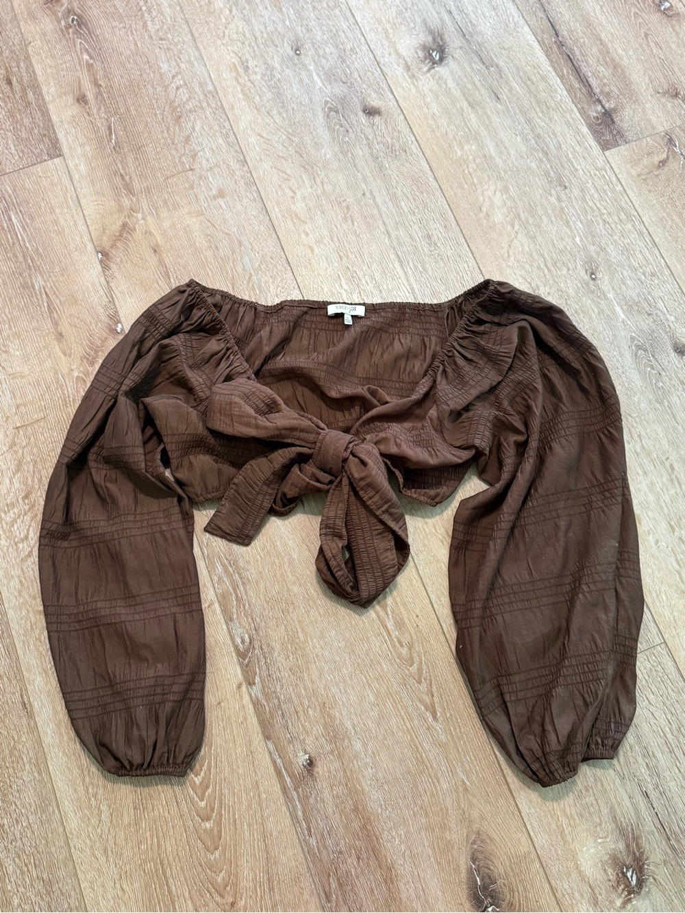Vici x Jill Brown Long Sleeve Tie-Front Crop Top